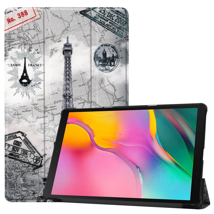 Custer Texture Retro Tower Pattern Colored Drawing Horizontal Flip Leather Case for Galaxy Tab A 10.1 2019, with Three-folding Holder & Sleep / Wake-up Function
