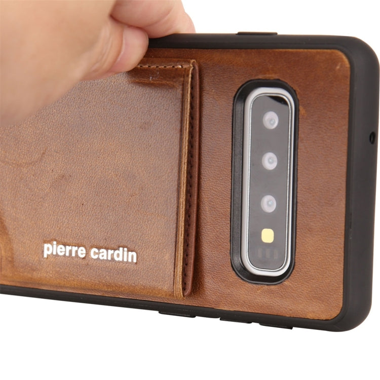 Pierre Cardin PCS-S03 Shockproof TPU + Leather Protective Case for Galaxy S10, with Holder & Card Slot