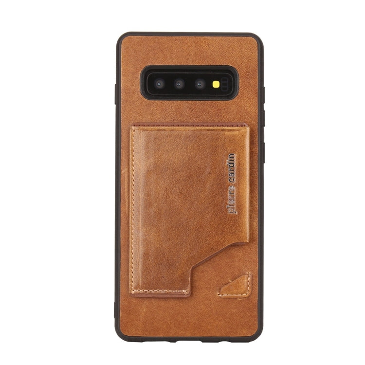 Pierre Cardin PCS-S03 Shockproof TPU + Leather Protective Case for Galaxy S10 Plus, with Holder & Card Slot