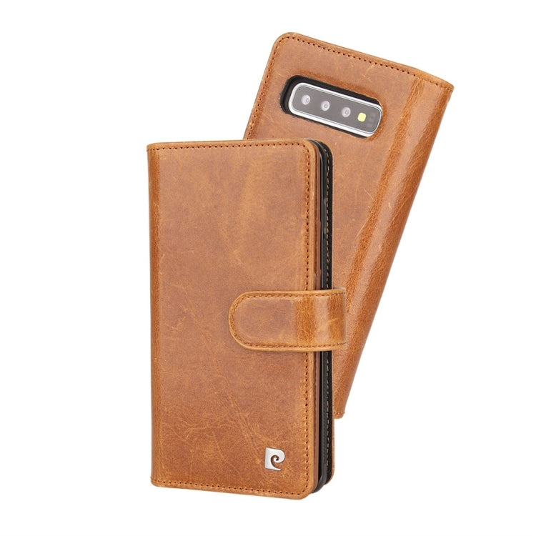 Pierre Cardin PCL-P09 Horizontal Flip Leather Case for Galaxy S10, with Card Slot & Wallet(Brown)