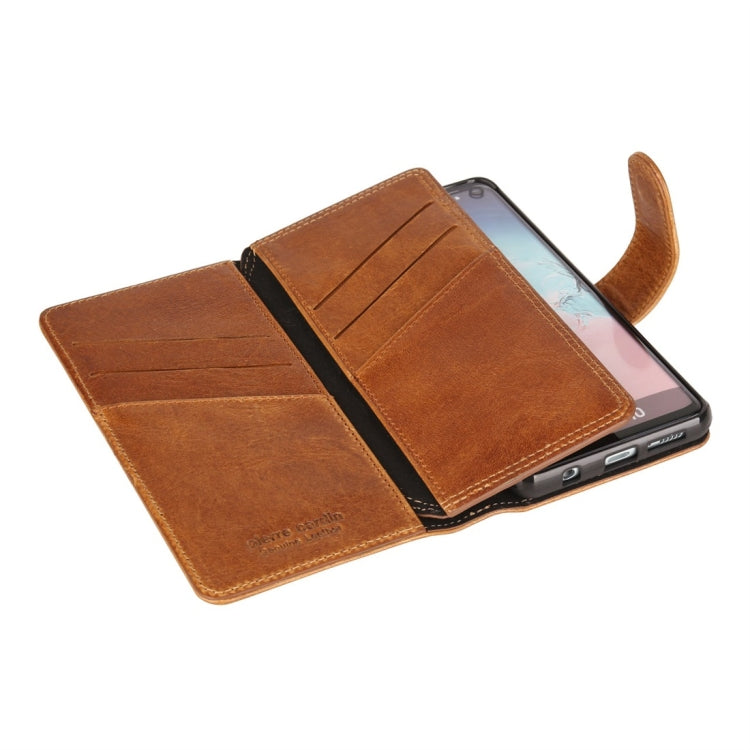 Pierre Cardin PCL-P09 Horizontal Flip Leather Case for Galaxy S10, with Card Slot & Wallet(Brown)