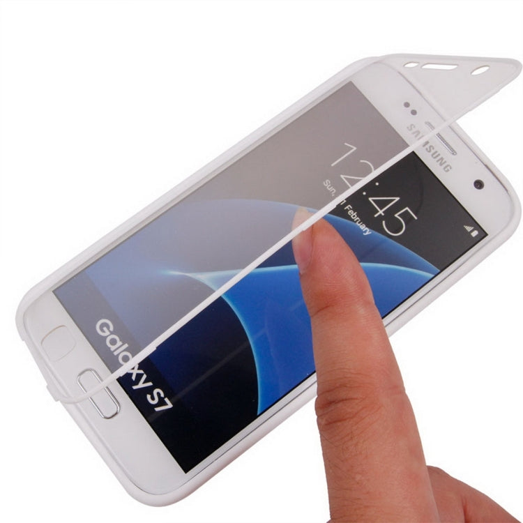 For Galaxy S7 / G930 Horizontal Flip Transparent Touch Screen PC Front Cover + TPU Back Cover Protective Case