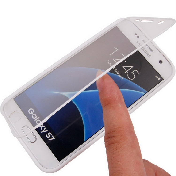 For Galaxy S7 / G930 Horizontal Flip Transparent Touch Screen PC Front Cover + TPU Back Cover Protective Case