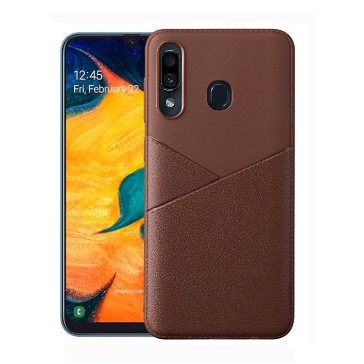 Ultra-thin Shockproof Soft TPU + Leather Case for Galaxy A40 (Brown)