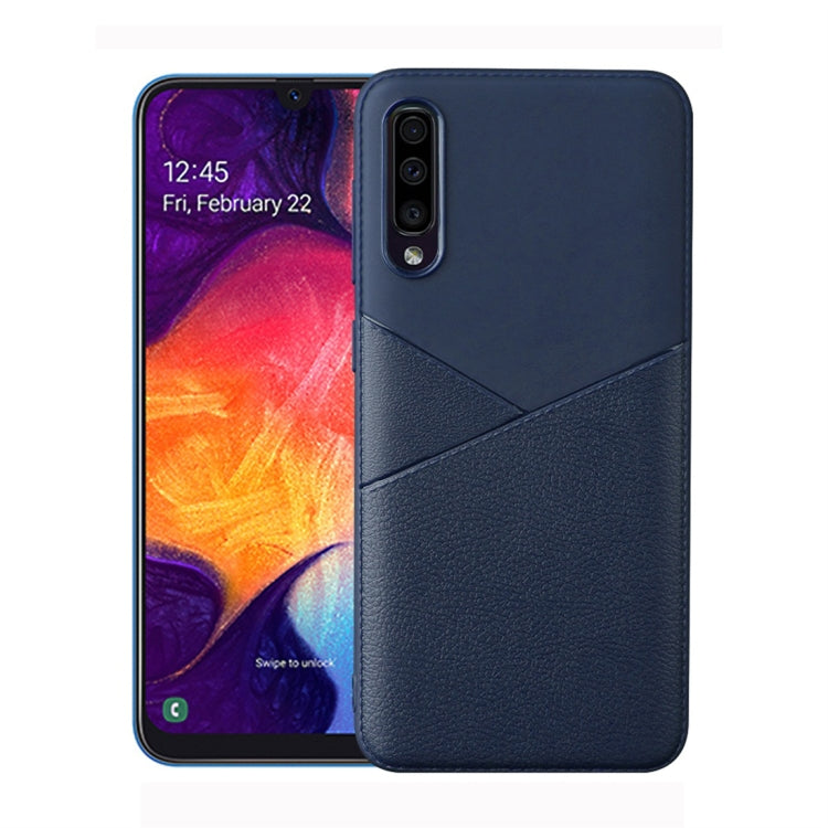 Ultra-thin Shockproof Soft TPU + Leather Case for Galaxy A50 (Blue)