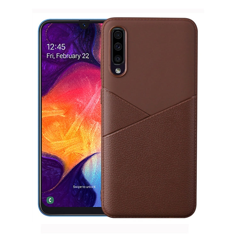 Ultra-thin Shockproof Soft TPU + Leather Case for Galaxy M10 (Brown)