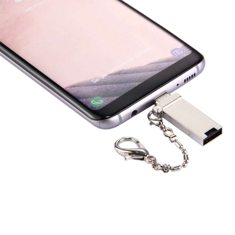 Mini Aluminum Alloy USB 2.0 Female to USB-C / Type-C Male Port Connector Adapter with Chain