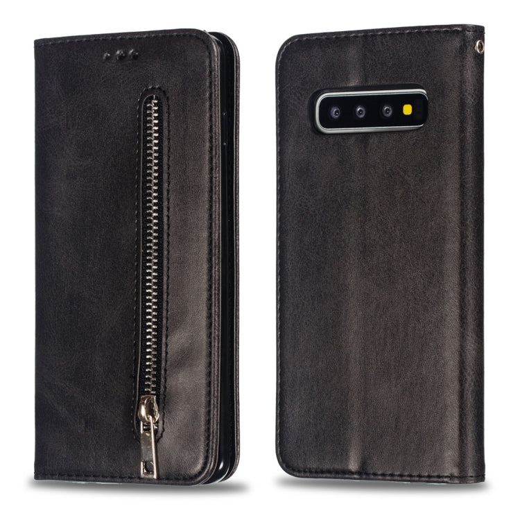Calf Texture Zipper Magnetic Horizontal Flip Leather Case for Galaxy S10, with Wallet & Holder & Card Slots