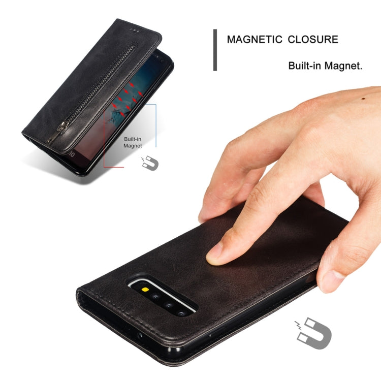 Calf Texture Zipper Magnetic Horizontal Flip Leather Case for Galaxy S10, with Wallet & Holder & Card Slots