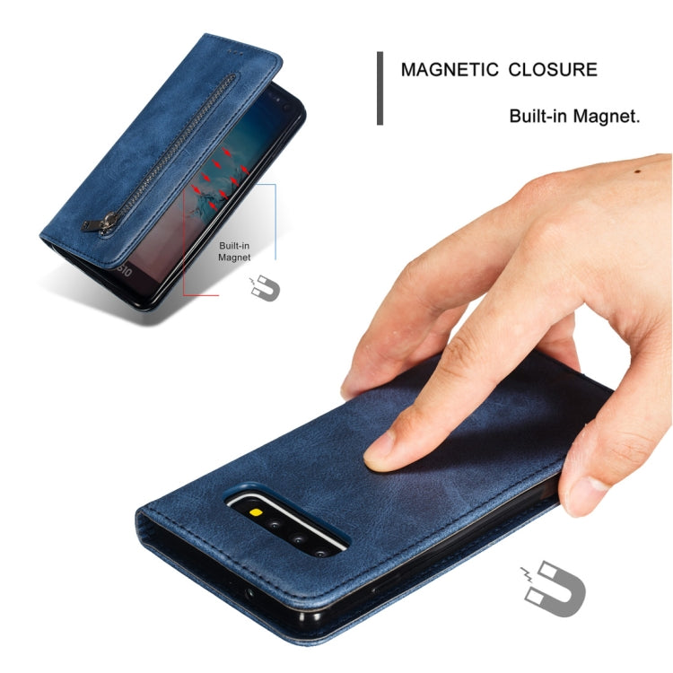 Calf Texture Zipper Magnetic Horizontal Flip Leather Case for Galaxy S10, with Wallet & Holder & Card Slots