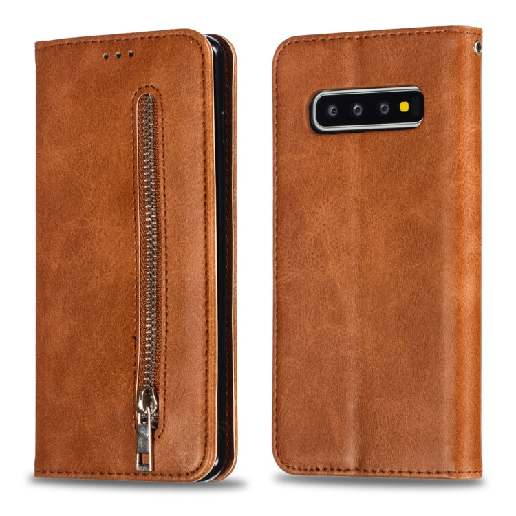 Calf Texture Zipper Magnetic Horizontal Flip Leather Case for Galaxy S10, with Wallet & Holder & Card Slots