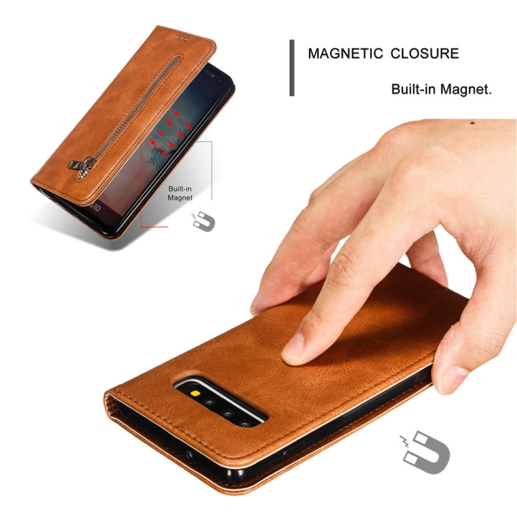 Calf Texture Zipper Magnetic Horizontal Flip Leather Case for Galaxy S10, with Wallet & Holder & Card Slots