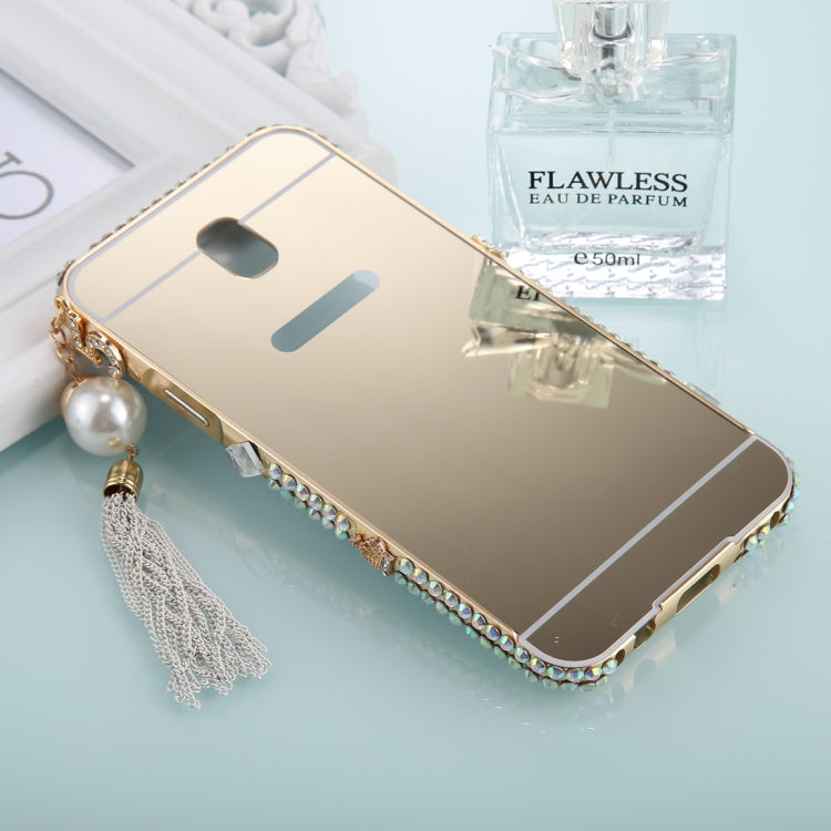 For Galaxy J7 (2017) (EU Version) Pearl Chain Pendant Diamond Encrusted Electroplating Mirror PC Protective Cover Case