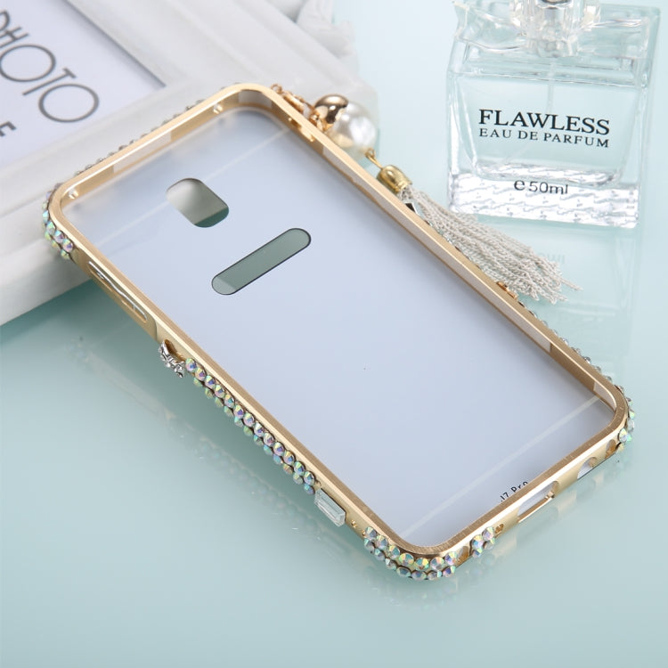 For Galaxy J7 (2017) (EU Version) Pearl Chain Pendant Diamond Encrusted Electroplating Mirror PC Protective Cover Case