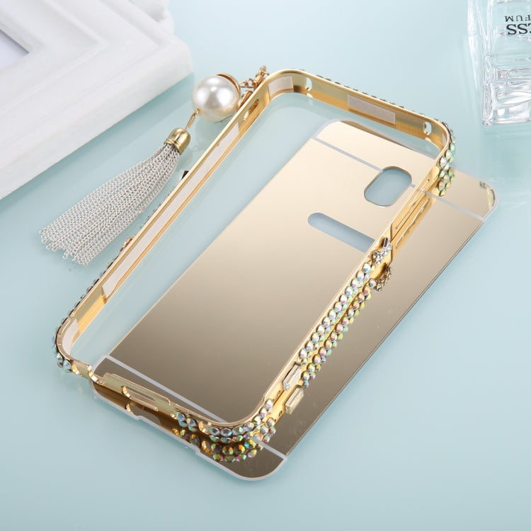 For Galaxy J7 (2017) (EU Version) Pearl Chain Pendant Diamond Encrusted Electroplating Mirror PC Protective Cover Case