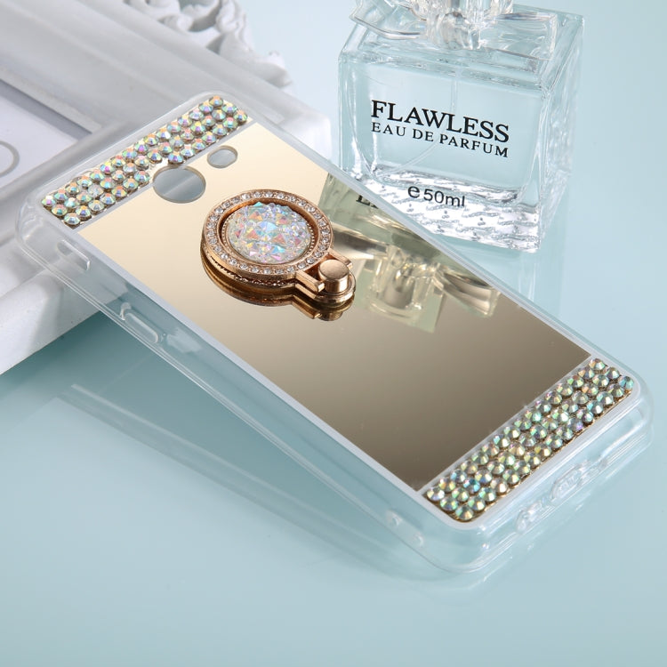 For Galaxy J3 (2017) (US Version) Diamond Encrusted Electroplating Mirror Protective Cover Case with Ring Holder