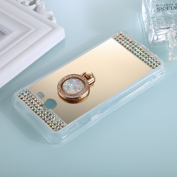 For Galaxy J3 (2017) (US Version) Diamond Encrusted Electroplating Mirror Protective Cover Case with Ring Holder