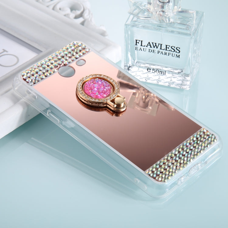 For Galaxy J3 (2017) (US Version) Diamond Encrusted Electroplating Mirror Protective Cover Case with Ring Holder