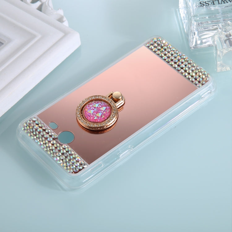 For Galaxy J3 (2017) (US Version) Diamond Encrusted Electroplating Mirror Protective Cover Case with Ring Holder