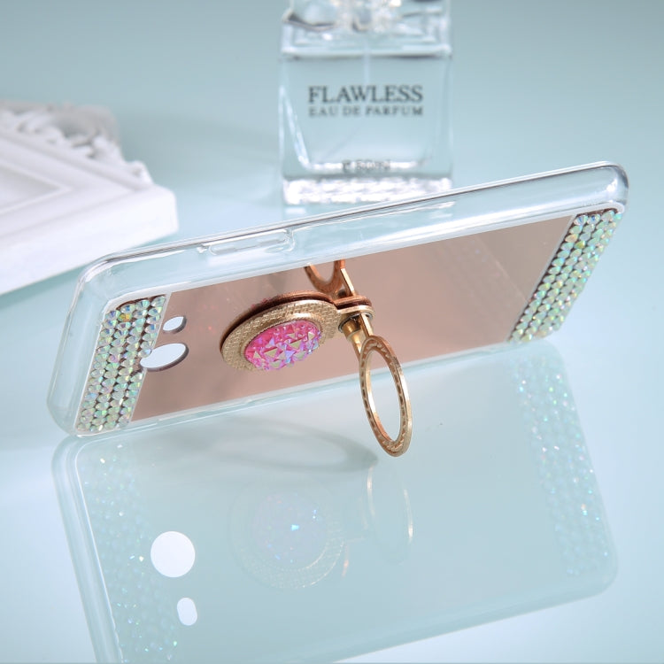 For Galaxy J3 (2017) (US Version) Diamond Encrusted Electroplating Mirror Protective Cover Case with Ring Holder
