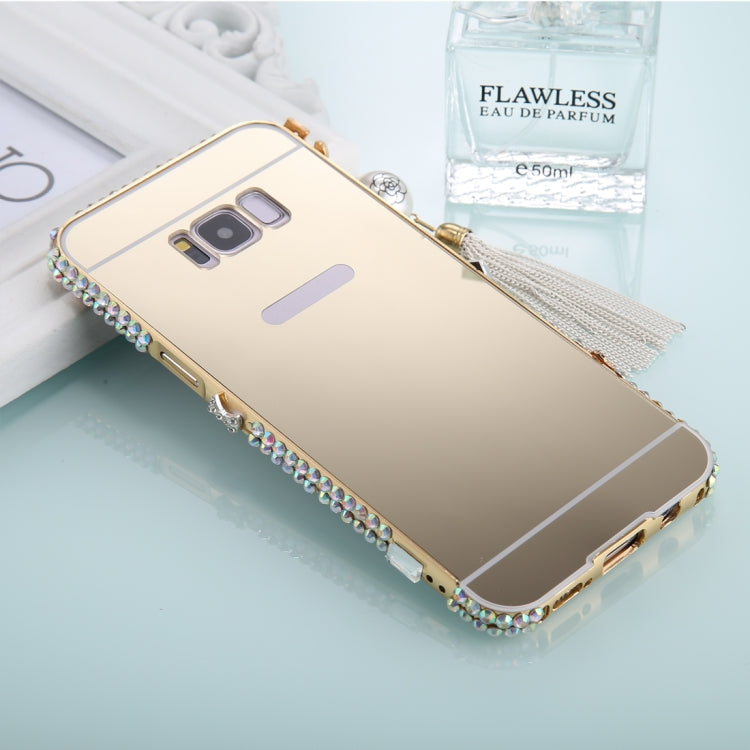 For Galaxy S8+ / G9550 Pearl Chain Pendant Diamond Encrusted Electroplating Mirror PC Protective Cover Case