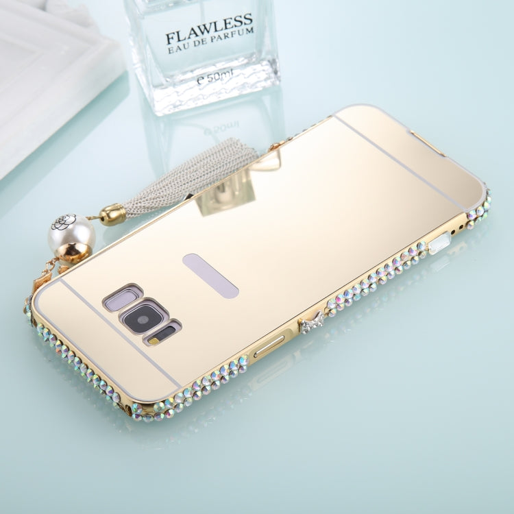 For Galaxy S8+ / G9550 Pearl Chain Pendant Diamond Encrusted Electroplating Mirror PC Protective Cover Case