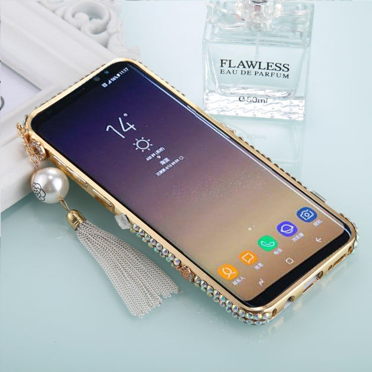 For Galaxy S8+ / G9550 Pearl Chain Pendant Diamond Encrusted Electroplating Mirror PC Protective Cover Case