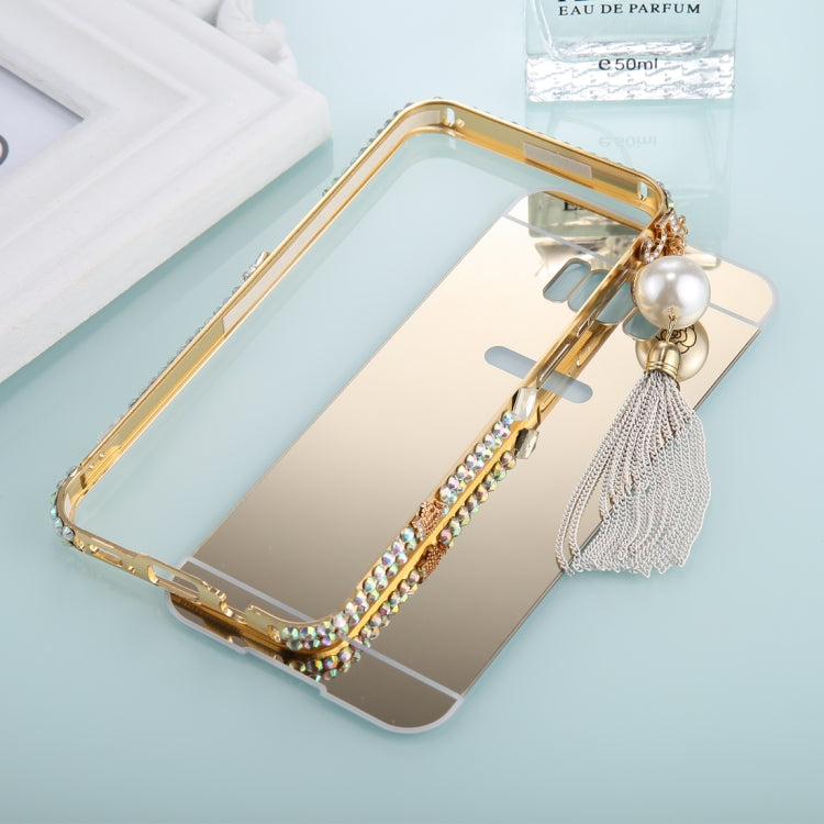 For Galaxy S8+ / G9550 Pearl Chain Pendant Diamond Encrusted Electroplating Mirror PC Protective Cover Case