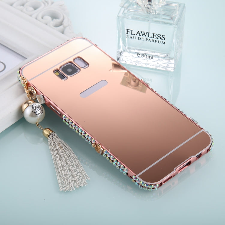 For Galaxy S8+ / G9550 Pearl Chain Pendant Diamond Encrusted Electroplating Mirror PC Protective Cover Case