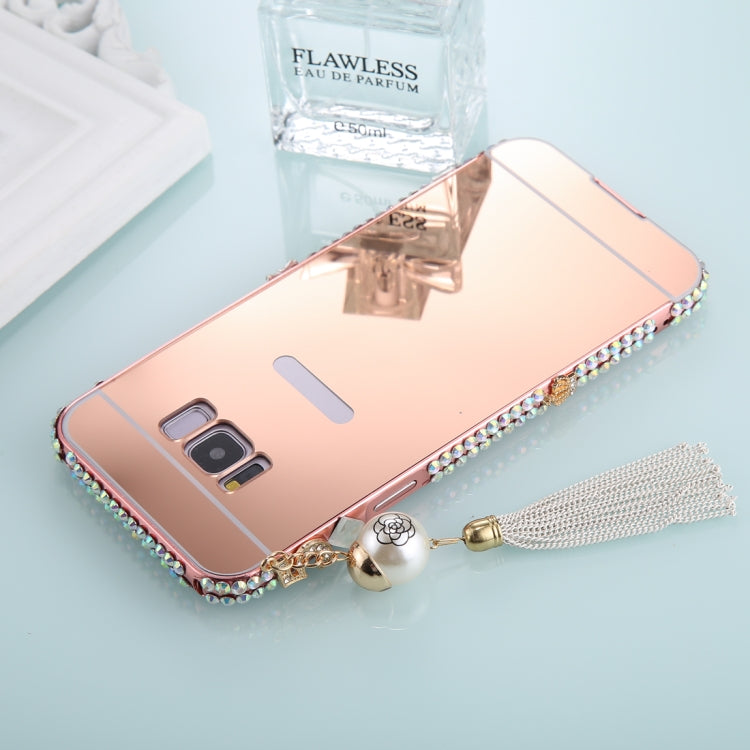 For Galaxy S8+ / G9550 Pearl Chain Pendant Diamond Encrusted Electroplating Mirror PC Protective Cover Case