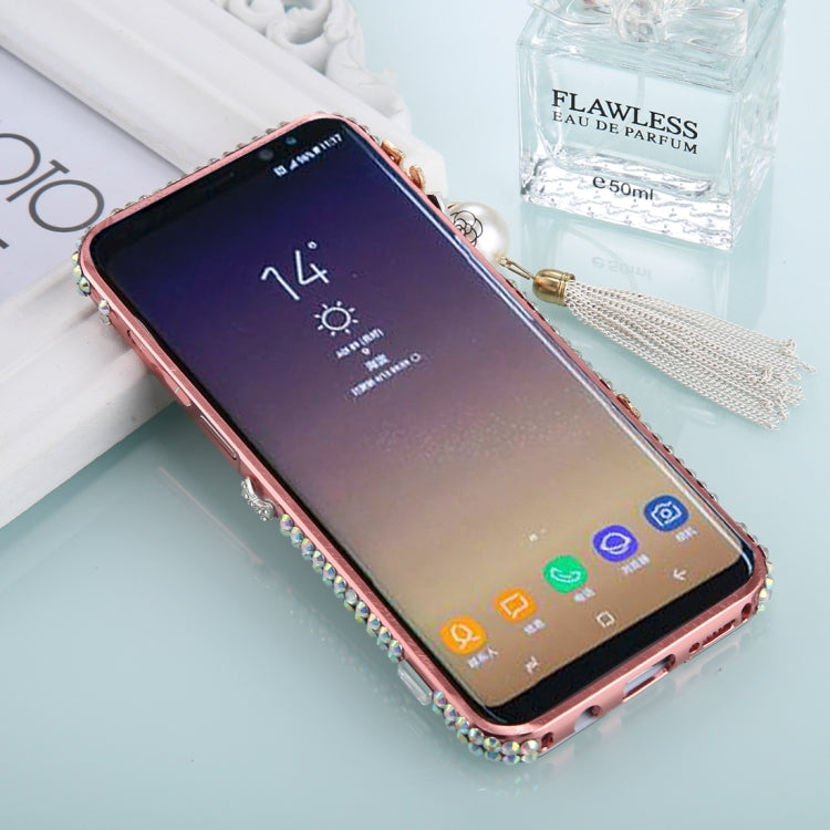 For Galaxy S8+ / G9550 Pearl Chain Pendant Diamond Encrusted Electroplating Mirror PC Protective Cover Case