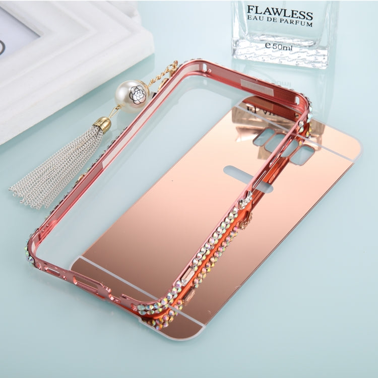 For Galaxy S8+ / G9550 Pearl Chain Pendant Diamond Encrusted Electroplating Mirror PC Protective Cover Case