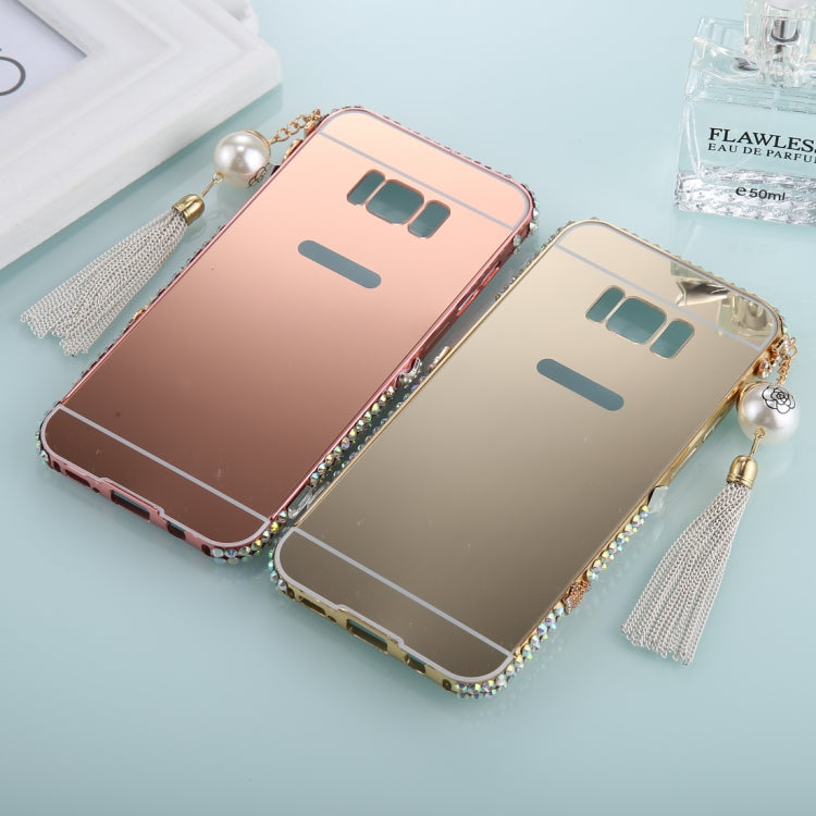 For Galaxy S8+ / G9550 Pearl Chain Pendant Diamond Encrusted Electroplating Mirror PC Protective Cover Case