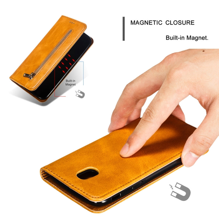 Calf Texture Zipper Magnetic Horizontal Flip Leather Case for Galaxy J530 (J5 2017), with Wallet & Holder & Card Slots