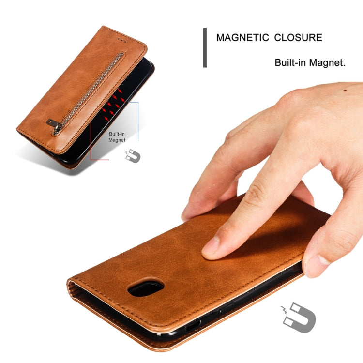 Calf Texture Zipper Magnetic Horizontal Flip Leather Case for Galaxy J530 (J5 2017), with Wallet & Holder & Card Slots