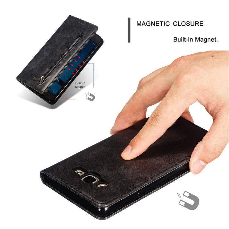 Calf Texture Zipper Magnetic Horizontal Flip Leather Case for Galaxy J710, with Wallet & Holder & Card Slots