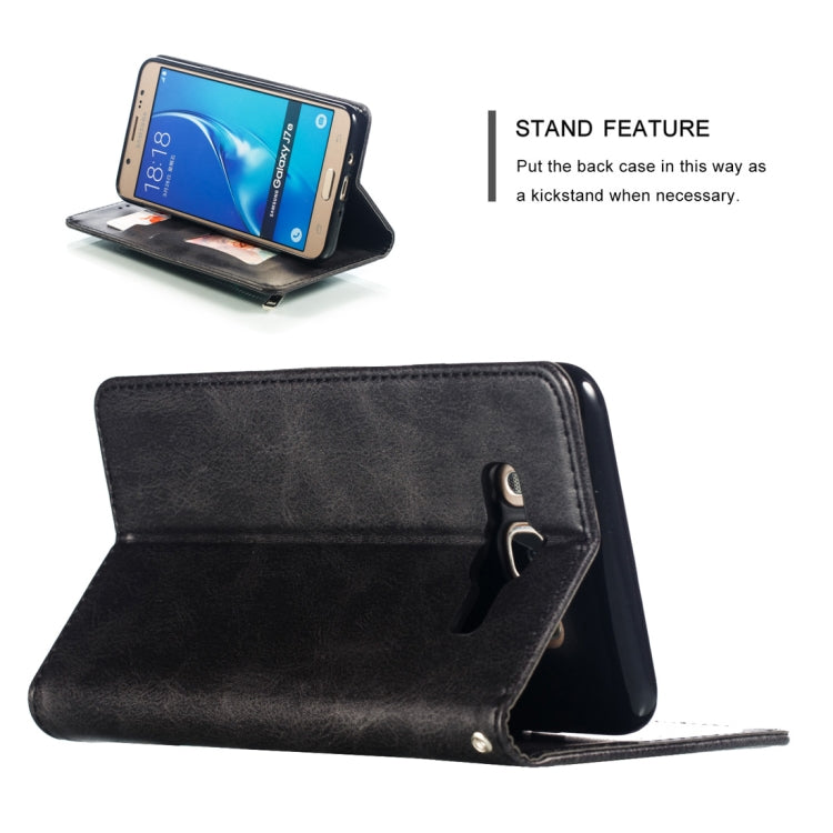 Calf Texture Zipper Magnetic Horizontal Flip Leather Case for Galaxy J710, with Wallet & Holder & Card Slots
