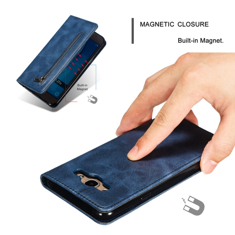 Calf Texture Zipper Magnetic Horizontal Flip Leather Case for Galaxy J710, with Wallet & Holder & Card Slots