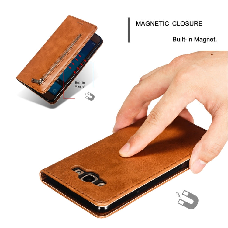 Calf Texture Zipper Magnetic Horizontal Flip Leather Case for Galaxy J710, with Wallet & Holder & Card Slots