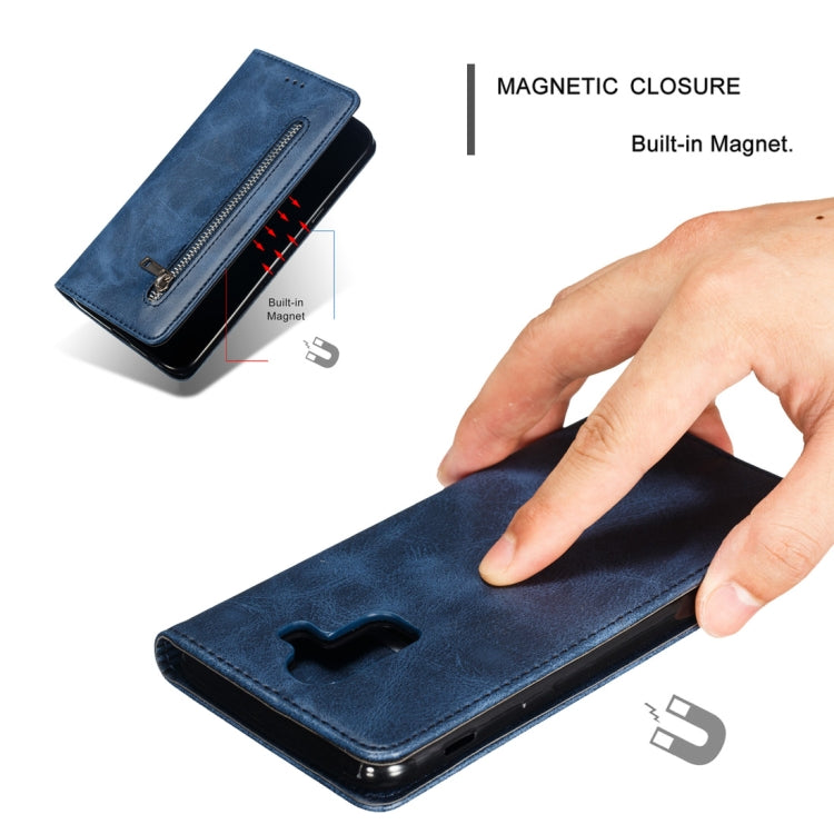 Calf Texture Zipper Magnetic Horizontal Flip Leather Case for Galaxy J8 (2018), with Wallet & Holder & Card Slots