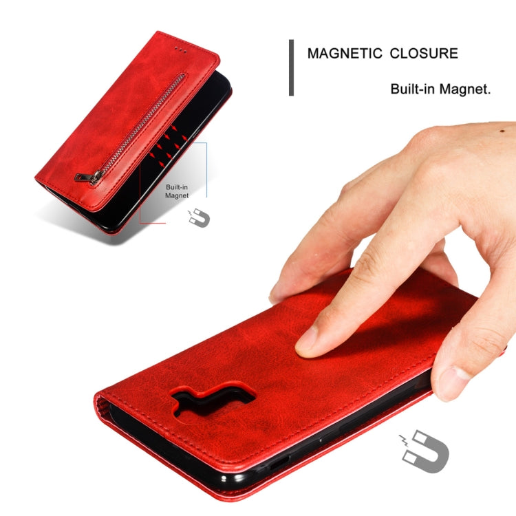 Calf Texture Zipper Magnetic Horizontal Flip Leather Case for Galaxy J8 (2018), with Wallet & Holder & Card Slots