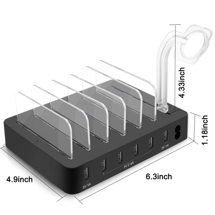 008 Multi-function DC5V/10A (Max) Output 6 Ports USB Detachable Charging Station Smart Charger