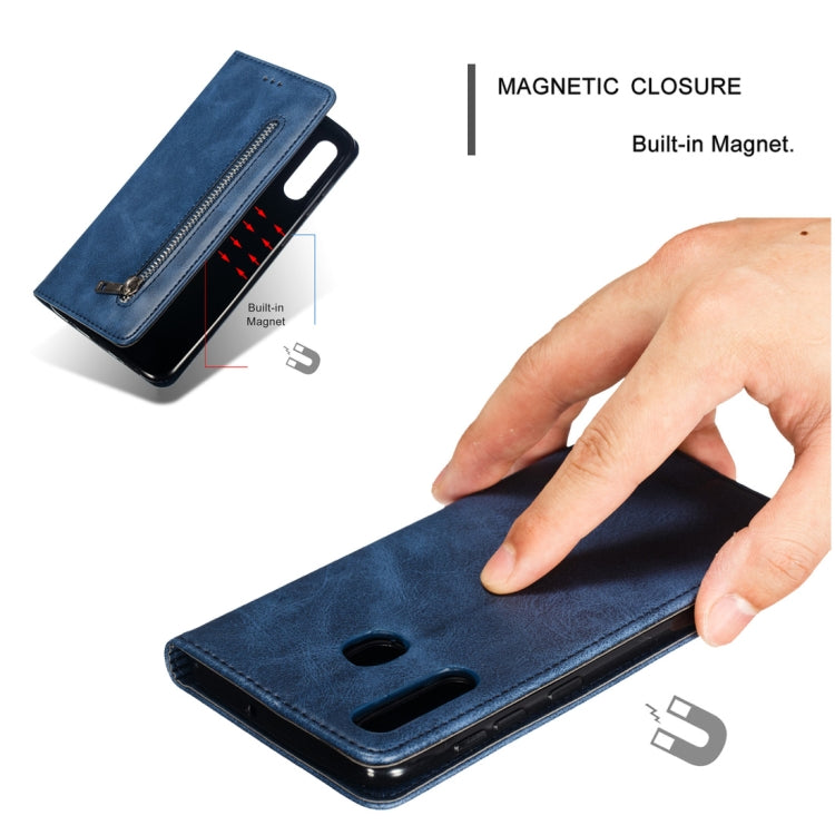 Calf Texture Zipper Magnetic Horizontal Flip Leather Case for Galaxy A30, with Wallet & Holder & Card Slots