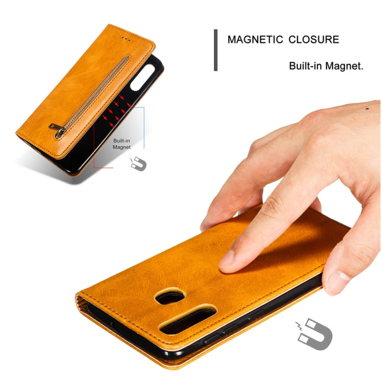Calf Texture Zipper Magnetic Horizontal Flip Leather Case for Galaxy A30, with Wallet & Holder & Card Slots