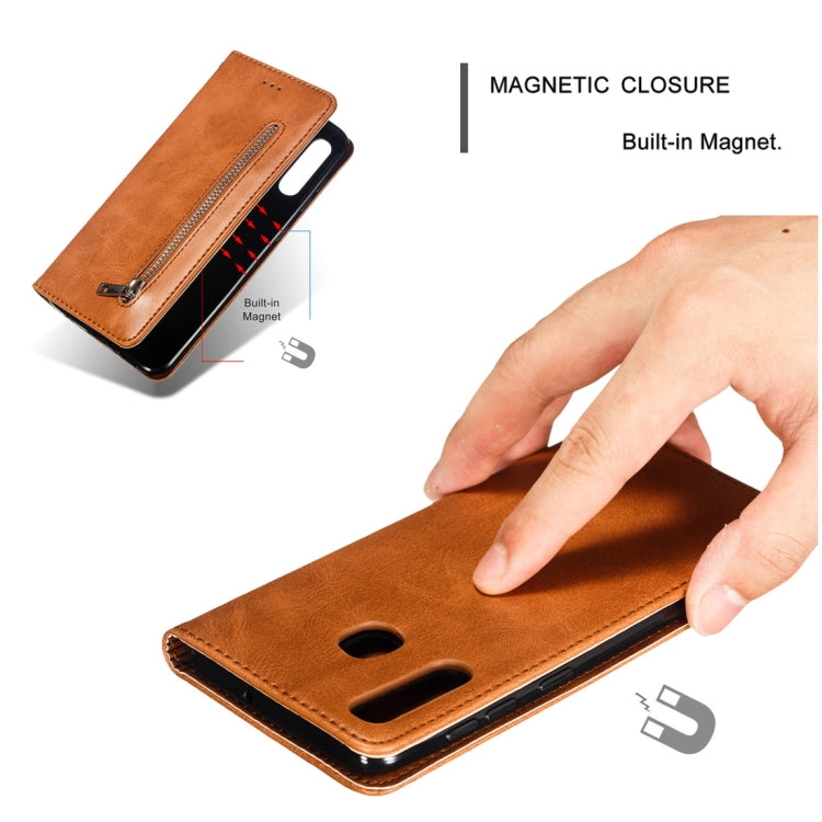 Calf Texture Zipper Magnetic Horizontal Flip Leather Case for Galaxy A30, with Wallet & Holder & Card Slots