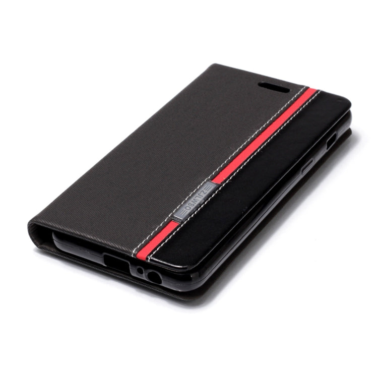 For Galaxy A8 (2018) Contrast Color Canvas Texture Horizontal Flip Leather Case with Holder & Card Slots