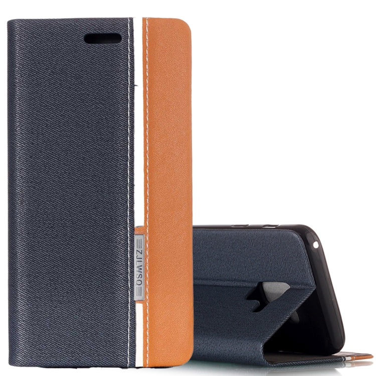 For Galaxy A8 (2018) Contrast Color Canvas Texture Horizontal Flip Leather Case with Holder & Card Slots