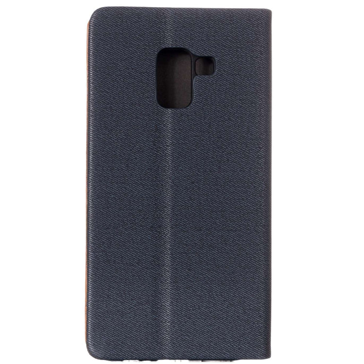 For Galaxy A8 (2018) Contrast Color Canvas Texture Horizontal Flip Leather Case with Holder & Card Slots