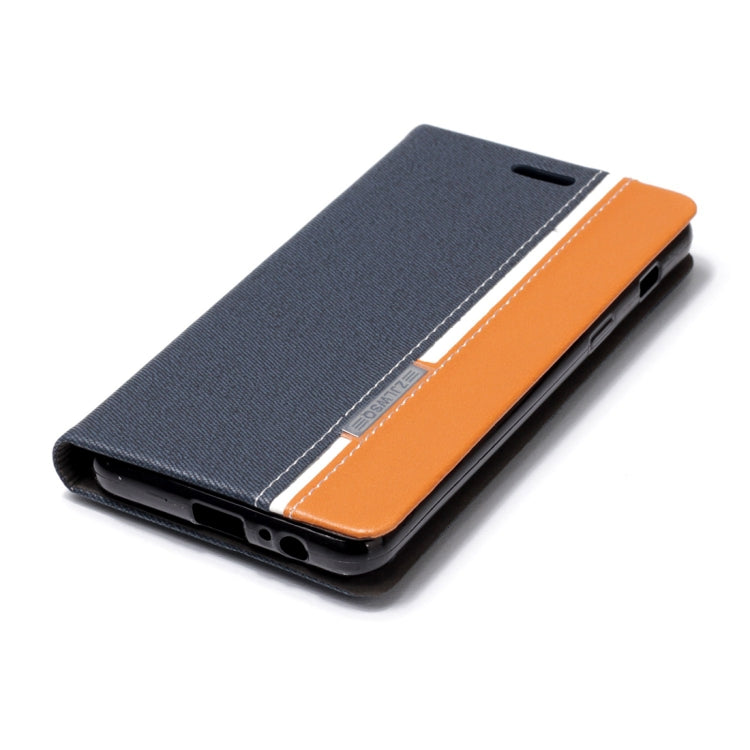 For Galaxy A8 (2018) Contrast Color Canvas Texture Horizontal Flip Leather Case with Holder & Card Slots