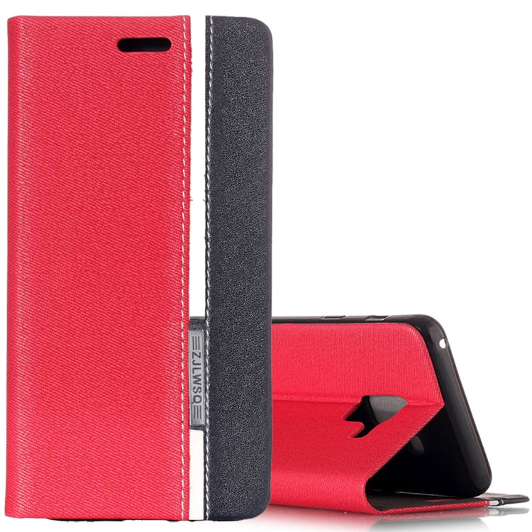 For Galaxy A8 (2018) Contrast Color Canvas Texture Horizontal Flip Leather Case with Holder & Card Slots